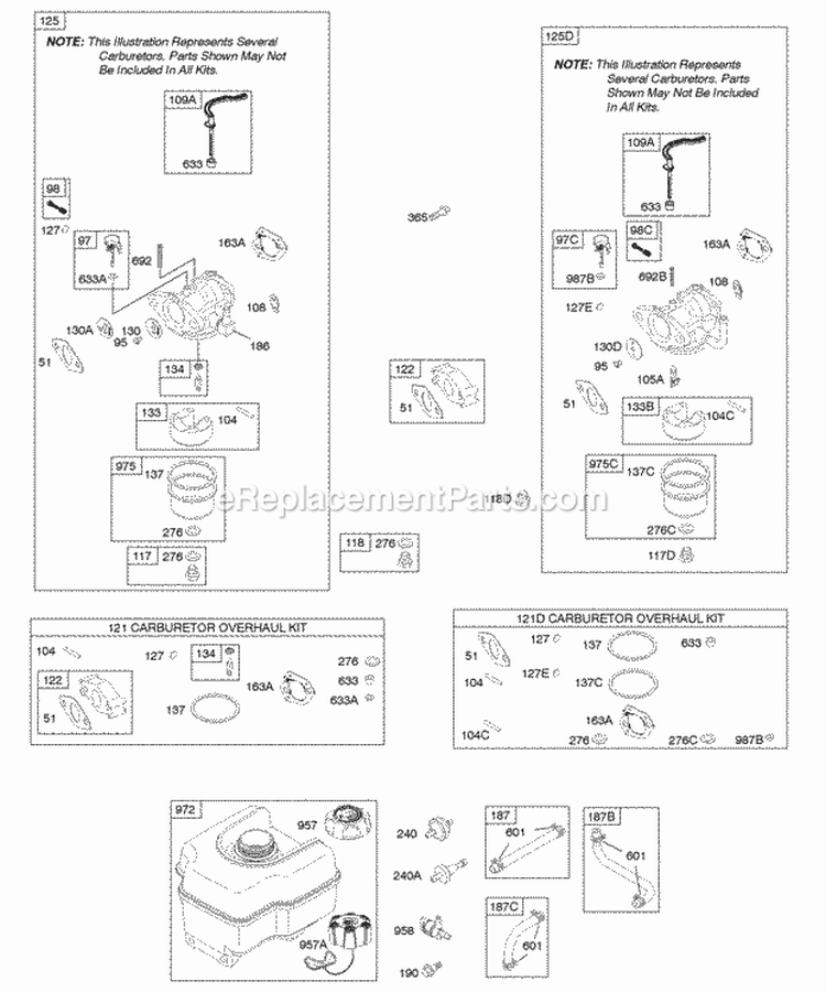 Carburetor Fuel Supply Diagram and Parts List for 123337-0182-E8  Briggs and Stratton Engine
